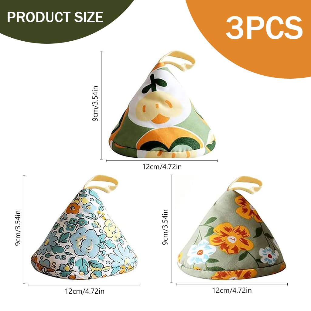 HASTHIP® 3Pcs Kitchen Pot Ear Grips Pot Lid Handle Mitts Creative Print Cone-shaped Insulation Grips for Pots Heat Resistant Anti-slip Cone Shaped Insulation Grips with Loop