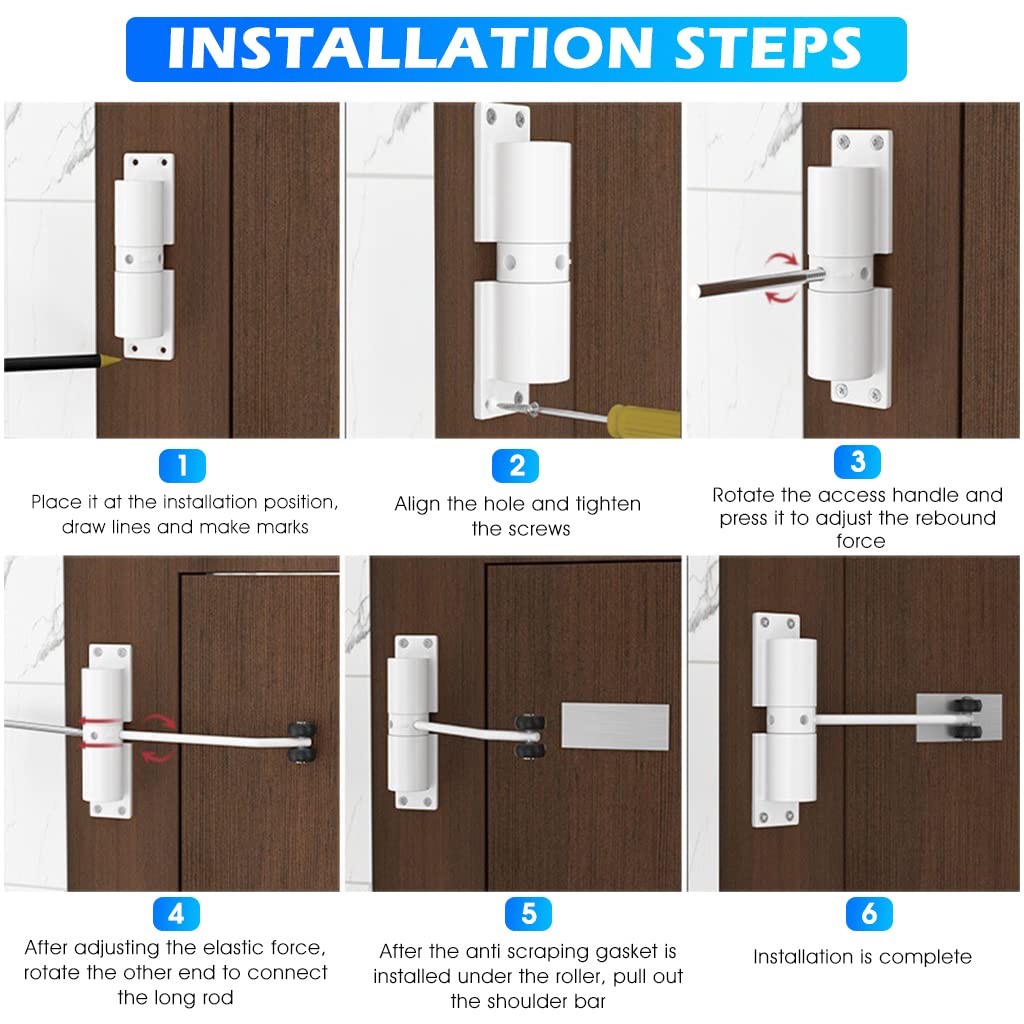 HASTHIP Automatic Door Closer for Wooden and Metal Doors with Adjustable Spring 3 pcs White