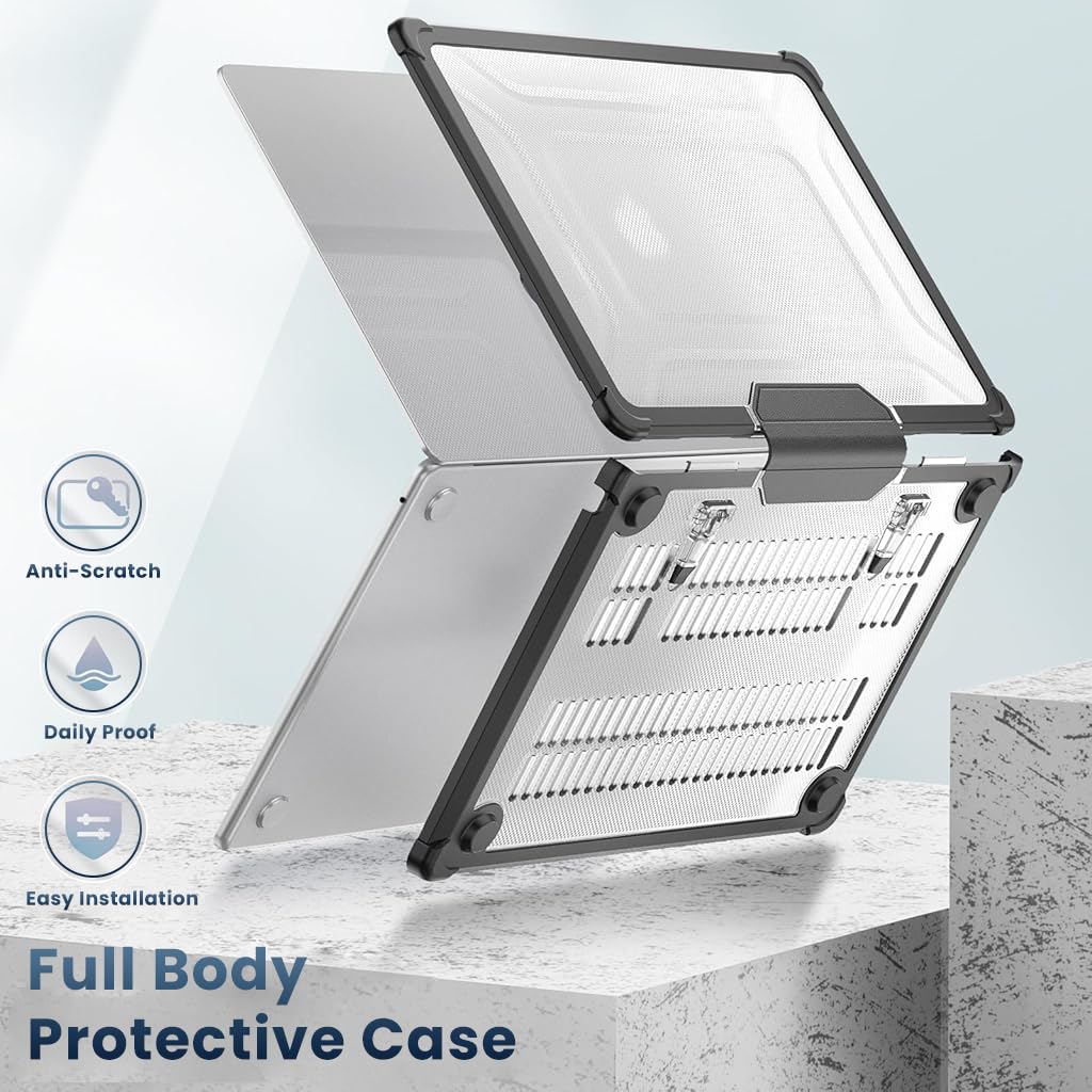 HASTHIP Laptop Case Cover for MacBook Air 15.3 inch with TPU Bumper and Fold Stand | Reinforced PC Shell