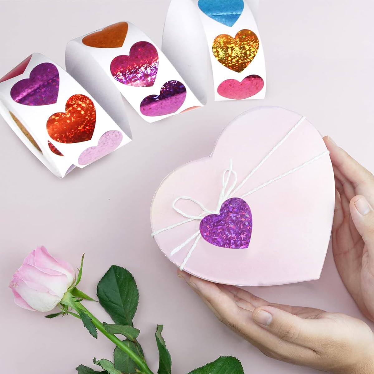 HASTHIP Glitter Heart Stickers for Reward Charts with 500 pcs 1 in Self Adhesive Design | 8 Colors for Teachers and Kids
