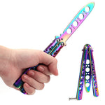 HASTHIP® Cuchillo Mariposa de Entrenamiento de Acero Inoxidable con O-Ring Latch,Balisong Trainer sin Filo para Principiantes y Niños,Cuchillo Práctica Seguro y Duradero