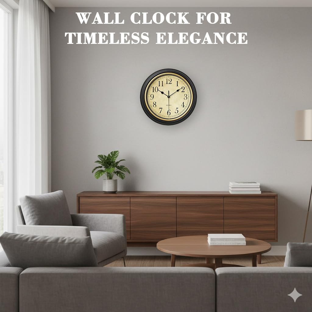 HASTHIP 12-Inch Vintage Silent Quartz Wall Clock Battery Operated