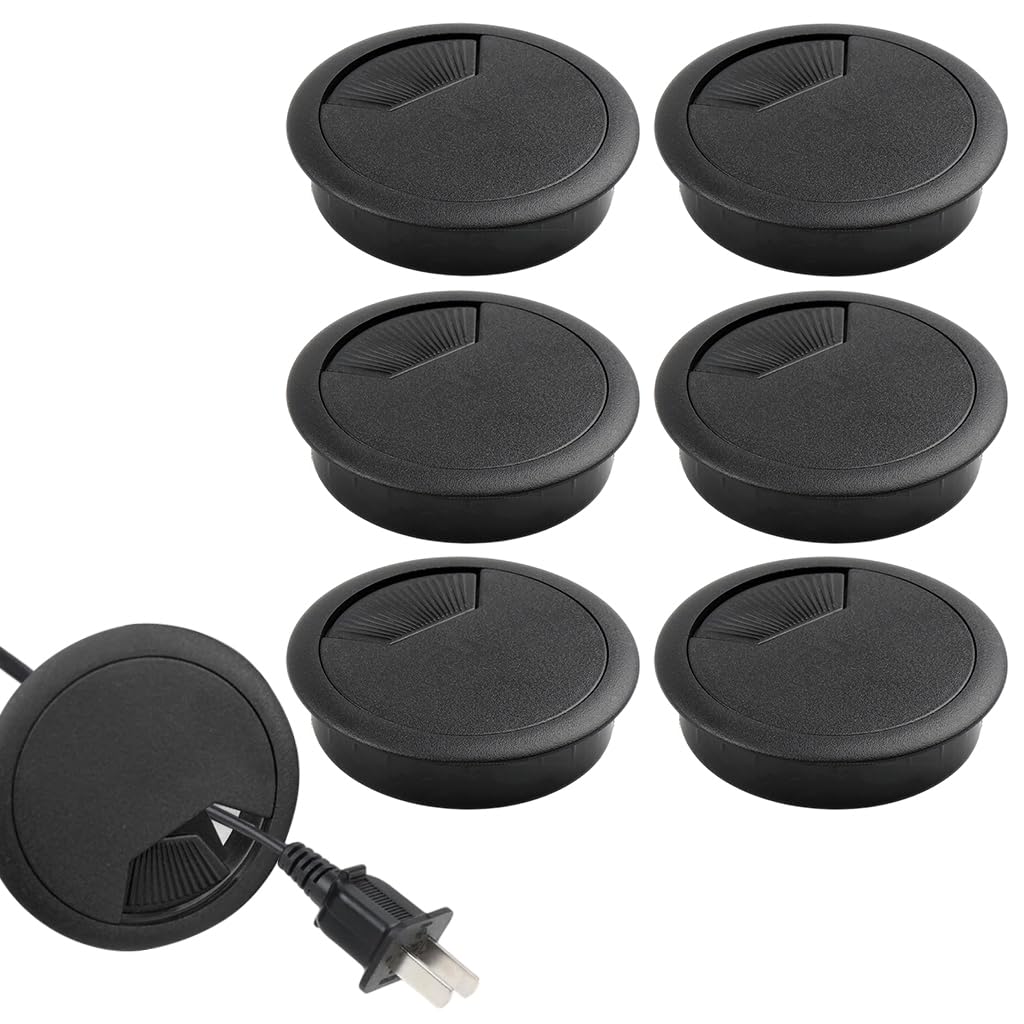 HASTHIP® 6-Pack 2.36-Inch Black Desk Cable Grommets