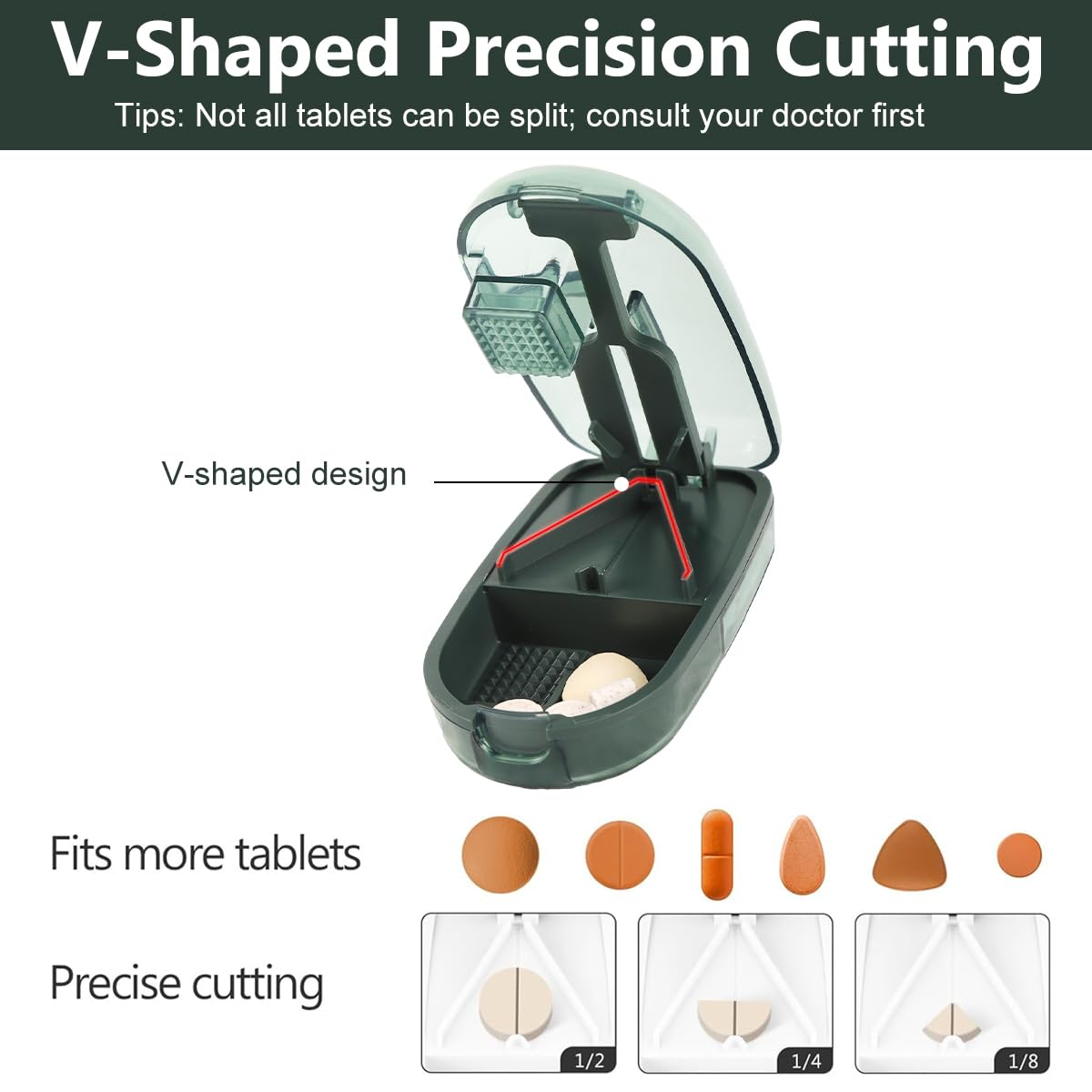 HASTHIP Pill Cutter Splitter for Small & Tiny Pills with Safety Blade Guard