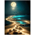 HASTHIP Diamond Painting Art Kit for Home Decor featuring Dreamy Beach Moonlit Night 12x16 in