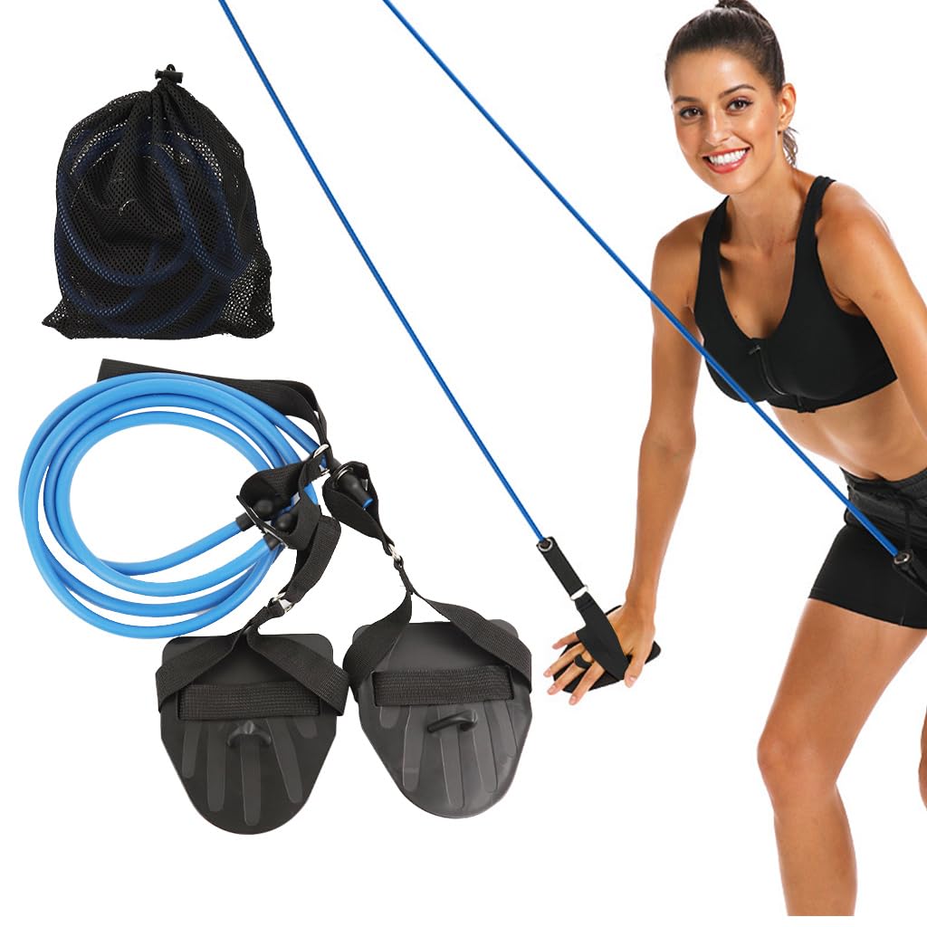 HASTHIP® Proberos Entrenador de Fuerza de Brazos para natación con paletas, Cuerdas elásticas de Entrenamiento para Adultos y Adolescentes, Bandas de Resistencia para natación en seco, 40 LB, Azul