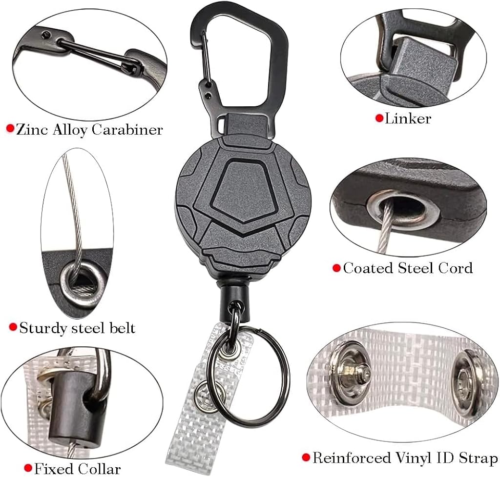 HASTHIP® Portable Retractable Keychain with ID Badge Holder Clip Heavy Duty Carabiner 31 Inch Metal Reel Easy Access Outdoor Anti-Lost 2PCS
