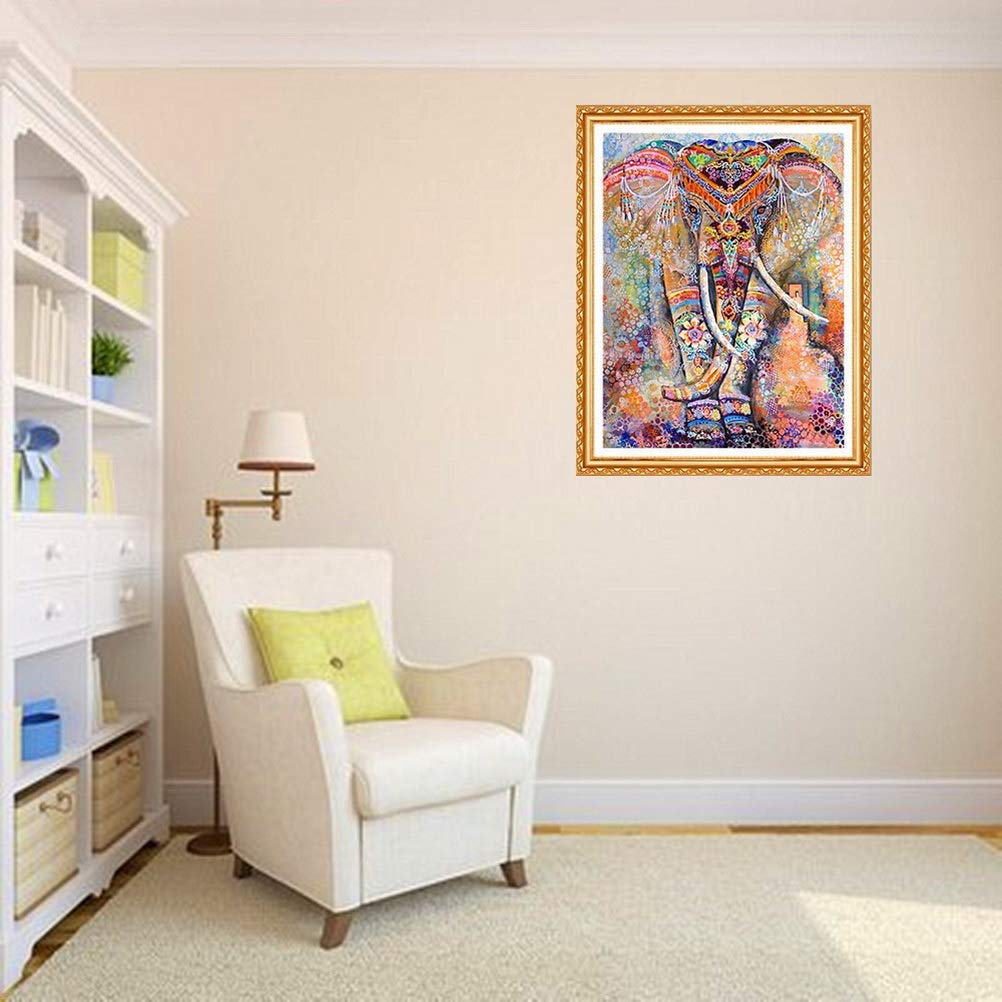 HASTHIP Colorful Elephants DIY 5D Diamond Painting Full Kits, Full Drill Diamond Painting Kits Crystal Embroidery Pictures Cross Stitch Art Craft for Home Decor (Red)