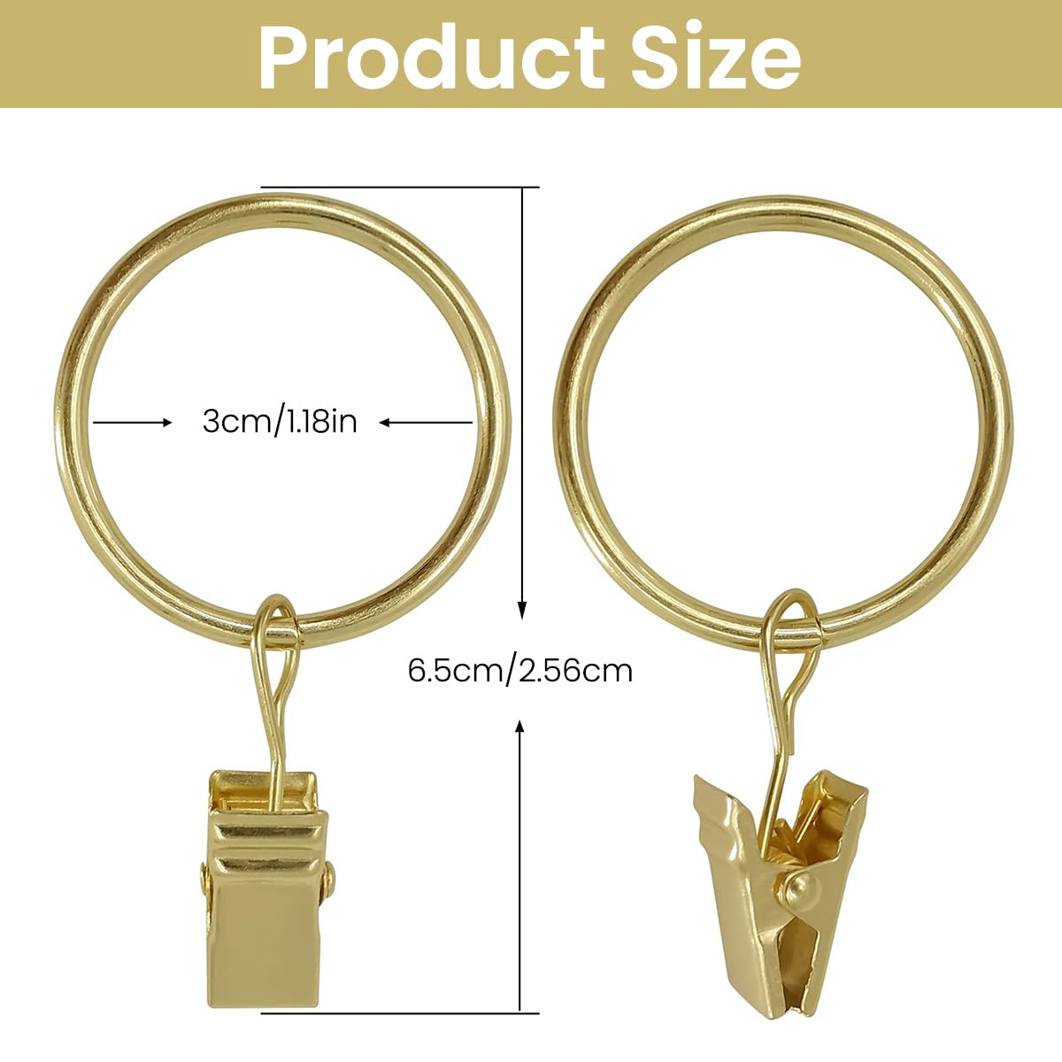 HASTHIP Curtain Ring Clips for Window and Shower Curtains featuring Openable Design | 10Pcs 3.2cm Metal Golden Rings