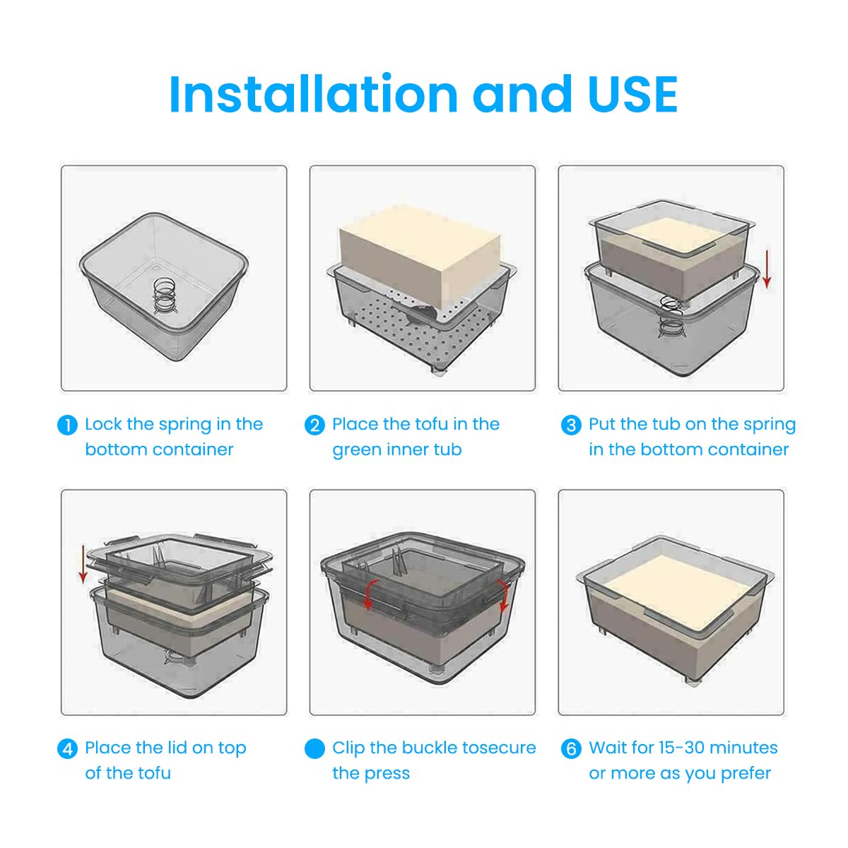 HASTHIP Tofu Press for Homemade Tofu with Quick Water Removal | 16x14x8.5cm 3pcs Food Grade Tools