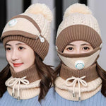 HASTHIP® Conjunto de 3 piezas gorro de invierno para mujer,sombrero tejido grueso con pasamontañas cálido y bufanda cuello - Beige