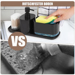 HASTHIP Metal Kitchen Soap Dispenser Set for Sink Organization with Sponge Rack Tray and Dishcloth Holder Black 3 PCS