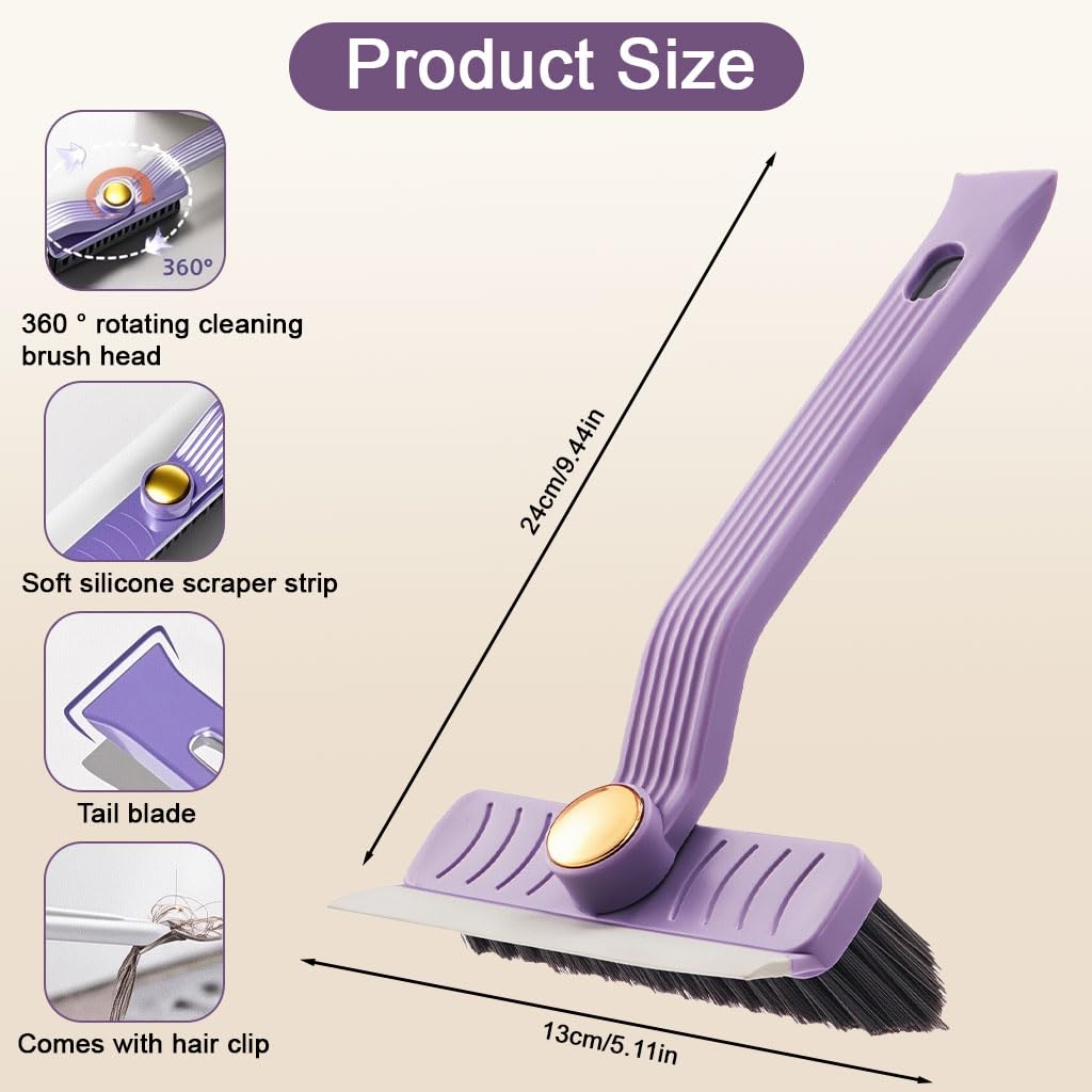 HASTHIP Tile Floor Cleaning Brush for Kitchen and Bathroom with 9.4 in Handheld Design | Rotatable 2 in 1 Scrub Brush and Built in Hair Tweezer