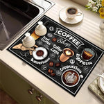 HASTHIP® Vintage Coffee Print Kitchen Drying Mat Super Absorbent Stain-Hiding Dish Pad with Non-Slip for Coffee Machines Countertops-Black