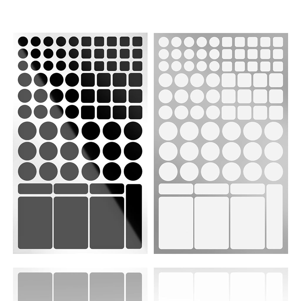 HASTHIP® 2 Sheets Blackout Stickers 140Pcs Multi Sized & Shaped LED Indicator Cover Stickers Self Adhesive Blackout Dot Stickers for Indicator Lights on Wall Switch, Air Conditioner, TV, More