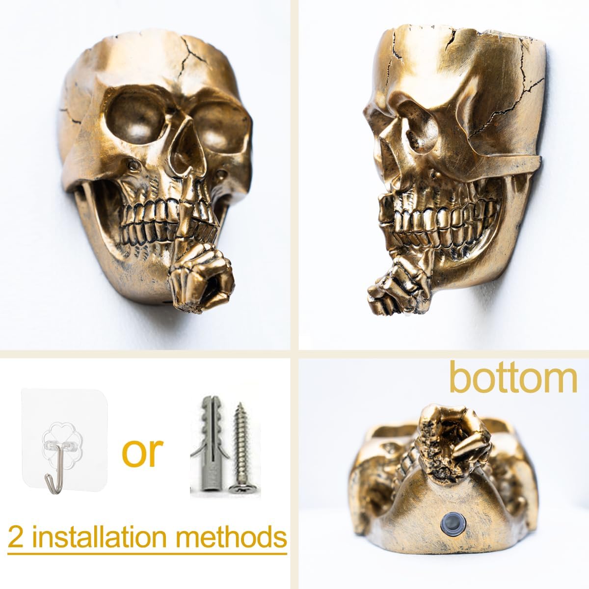 HASTHIP Halloween Skull Wall Planter for Garden Decor 12.5x19.5cm featuring Resin Body and Golden Finish | Gothic Room Accent