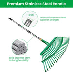 HASTHIP Leaf Rake for Backyard with 25 Curved Steel Teeth and 55 in Detachable Handle | Stainless Steel Lawn Tool