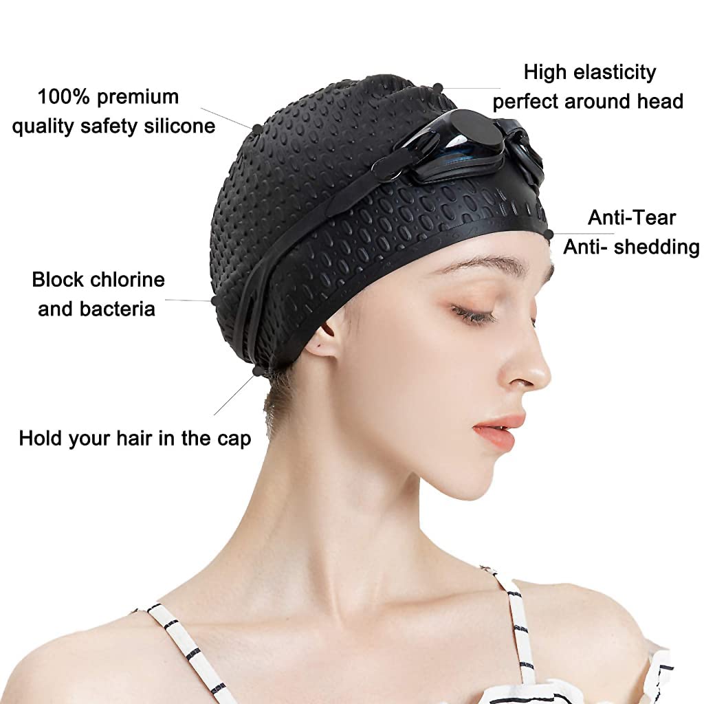 Proberos® Silicone Swim Cap, Bubble Dotted Waterproof Silicone Swimming Cap for Adult Woman and Men, Comfortable Swimming Cap Ideal for All Head Shape, Professional Swimming Gear for Adults