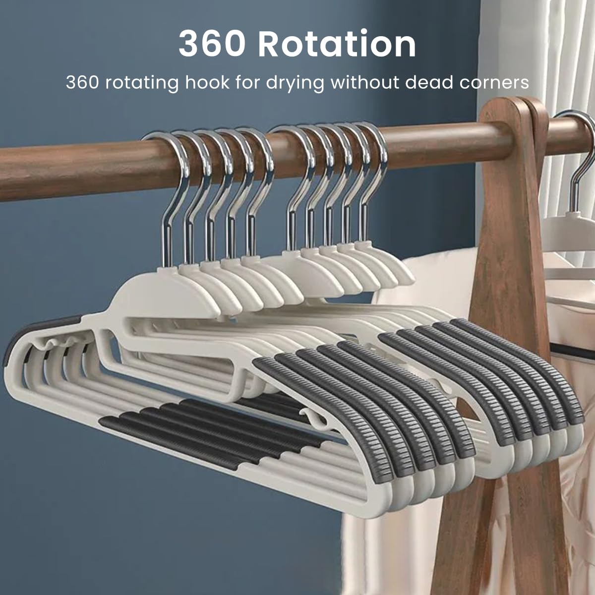 HASTHIP Plastic Clothes Hangers for Closet Organization with 360° Rotatable Hook and Non Slip Pads | 10pcs Space Saving Set