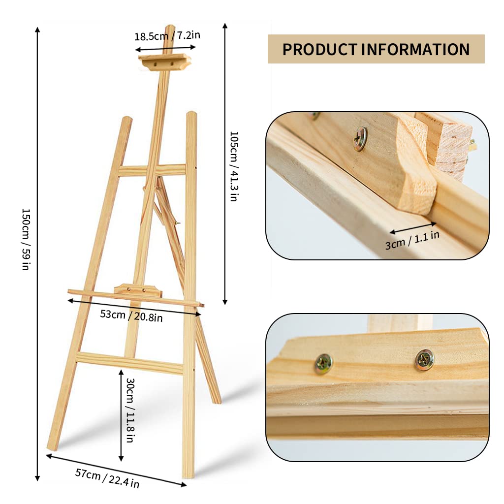 Easel Stand for Painting, Artist Wooden Painting Stand, 4.9 FEET/1.5m Painting Canvas Holds with Angle and Height Adjustment, Art Easel for Adults&Students, Wooden Easel for Painting