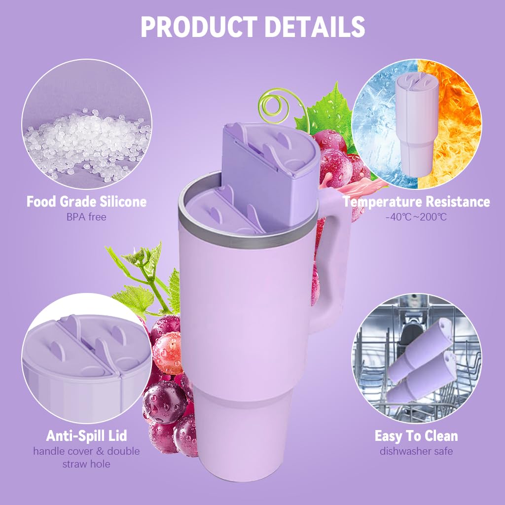 HASTHIP® 2 in 1 Water Cup Dividers for Stanley Cup 40 oz Silicone Water Cup Liner Food Grade Heat Resistant Silicone Drink Divider with Straw Opening & Removable Lid Universal Tumbler Cup Dividers,