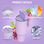 HASTHIP® 2 in 1 Water Cup Dividers for Stanley Cup 40 oz Silicone Water Cup Liner Food Grade Heat Resistant Silicone Drink Divider with Straw Opening & Removable Lid Universal Tumbler Cup Dividers,