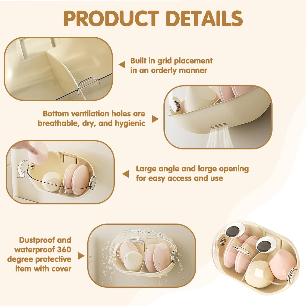 HASTHIP Sponge Blenders Storage Box for Makeup Accessories with Clear Sliding Hood 13.5x9cm