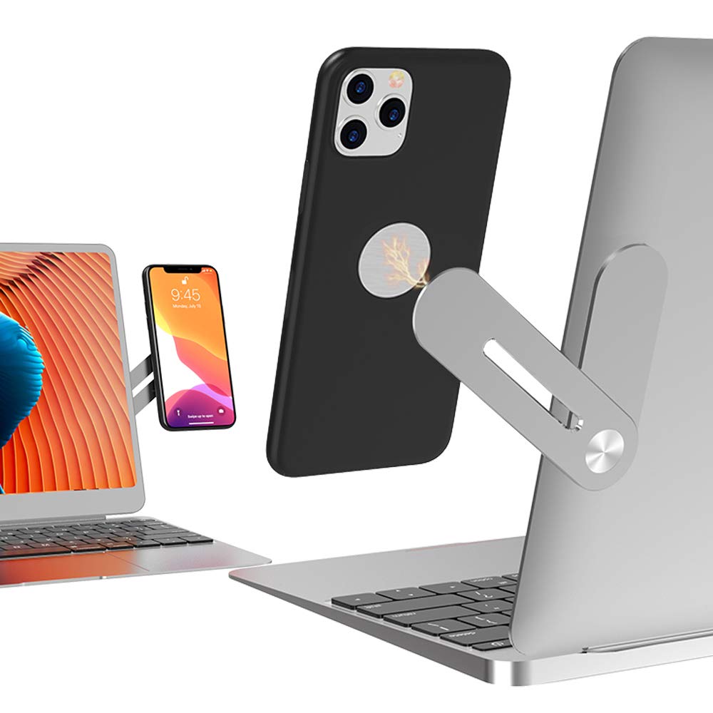 HASTHIP® Soporte Magnético para Teléfono, Montaje Lateral Ajustable para Portátil o Monitor, Brazo Plegable de Aluminio Compatible con MagSafe y Todos los Móviles, Diseño Delgado y Portátil