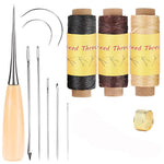 HASTHIP Leather Sewing Repair Kit 12 pcs for Sofas and Shoes with Wooden Awl & 7 Needles | DIY Stitching Tools