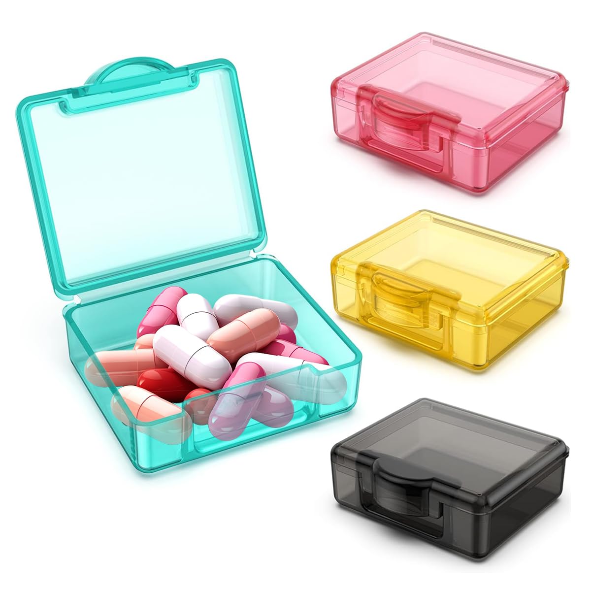 HASTHIP® Caja de Pastillas Portátil 4 Piezas 1.7 Pulgadas Cuadrada Transparente,Organizador de Pastillas Viaje PP Grado Alimenticio,Estuche para Tabletas Cápsulas Aceite Pescado