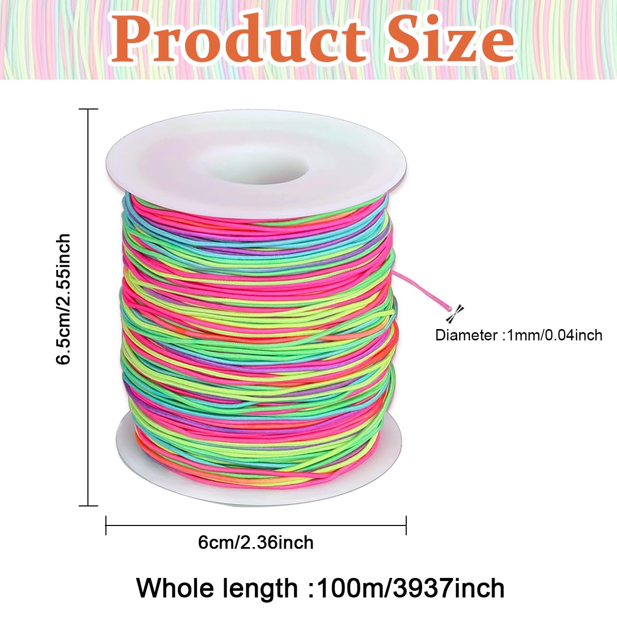 HASTHIP Stretchy Bracelet String for Jewelry Making with 1mm Elastic Cord 328ft | Rainbow Nylon Rubber Thread for DIY Crafts