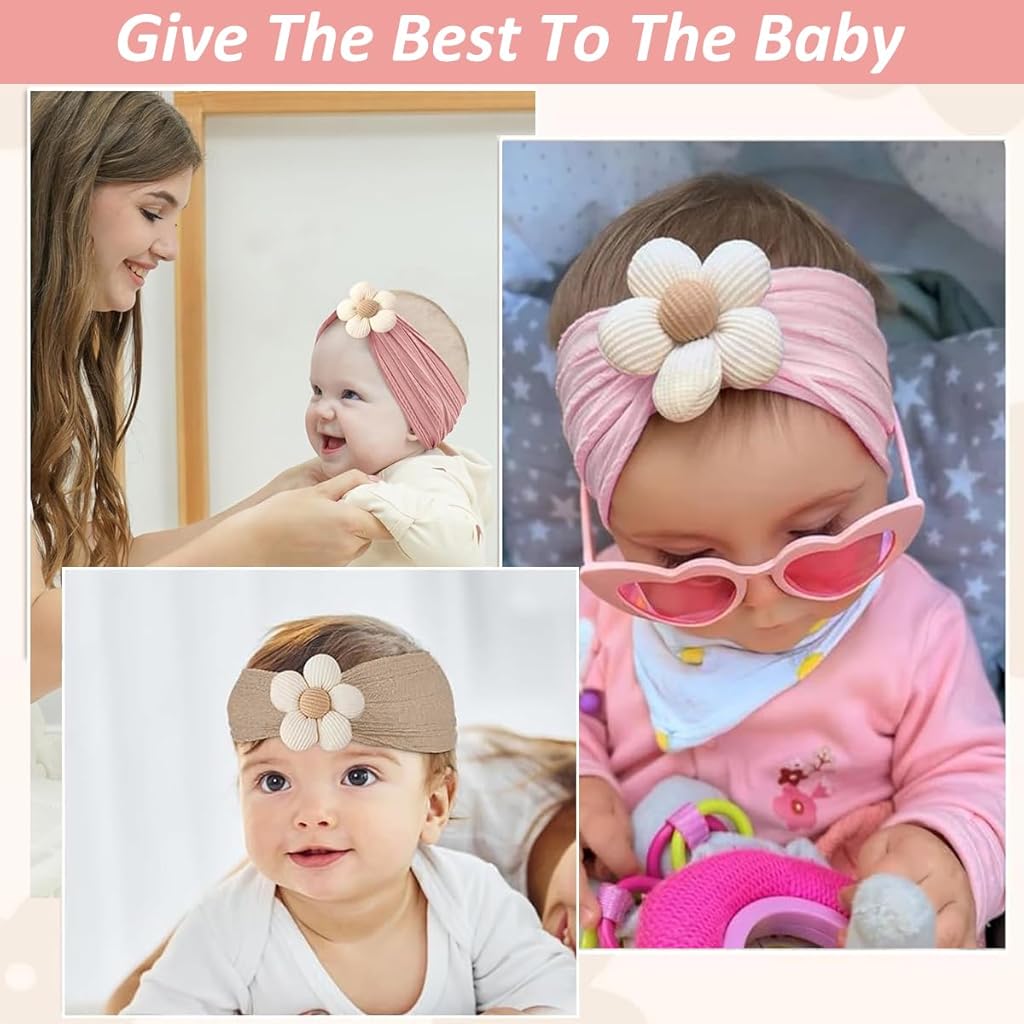 HASTHIP® Diademas para Bebé Niña Set 3 Piezas, Cintas Elásticas Suaves con Lazo y Flor, Bandas de Moda para Recién Nacidos 0-6 Años, Accesorio Tierno, Regalo Ideal Baby Shower y Cumpleaños