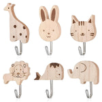 HASTHIP Cartoon Wooden Wall Hooks for Entryway and Room with Self-Adhesive Design | 6Pcs Durable Wood & Metal Organizer