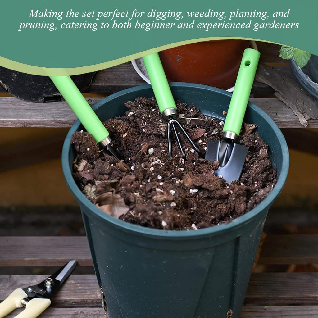 HASTHIP Gardening Tools Kit for Home Use with 4Pcs Set featuring Ergonomic Handles | Stainless Steel Hand Tools and Tool Bag