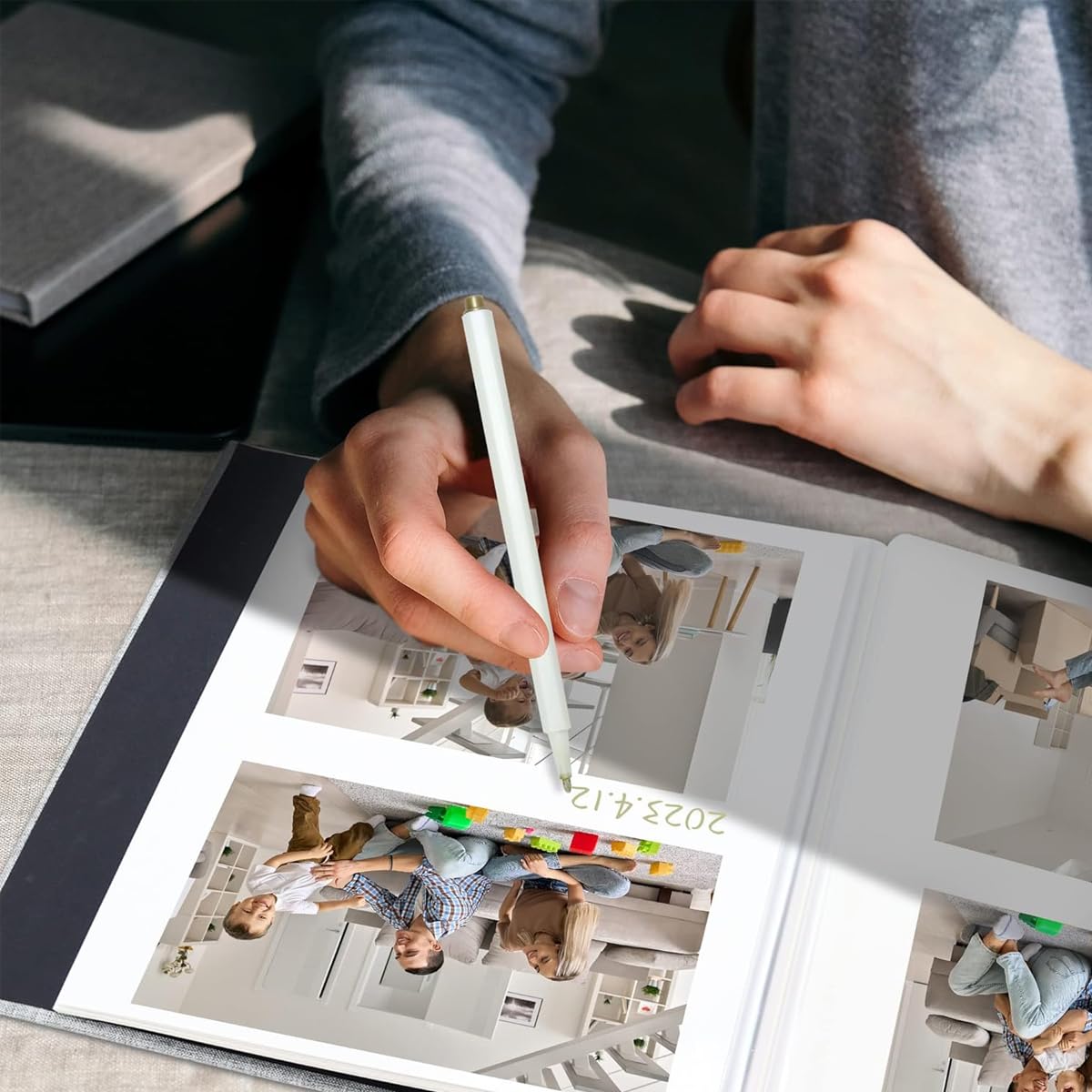 HASTHIP® Photo Album - Self Adhesive Scrapbook Album for 4x6 5x7 8x10 Pictures, Linen Cover with 40 Pages DIY Photo Book, Birthday Gifts for Women Mom Family Baby Wedding Travel (11.5"x10.6", Grey)
