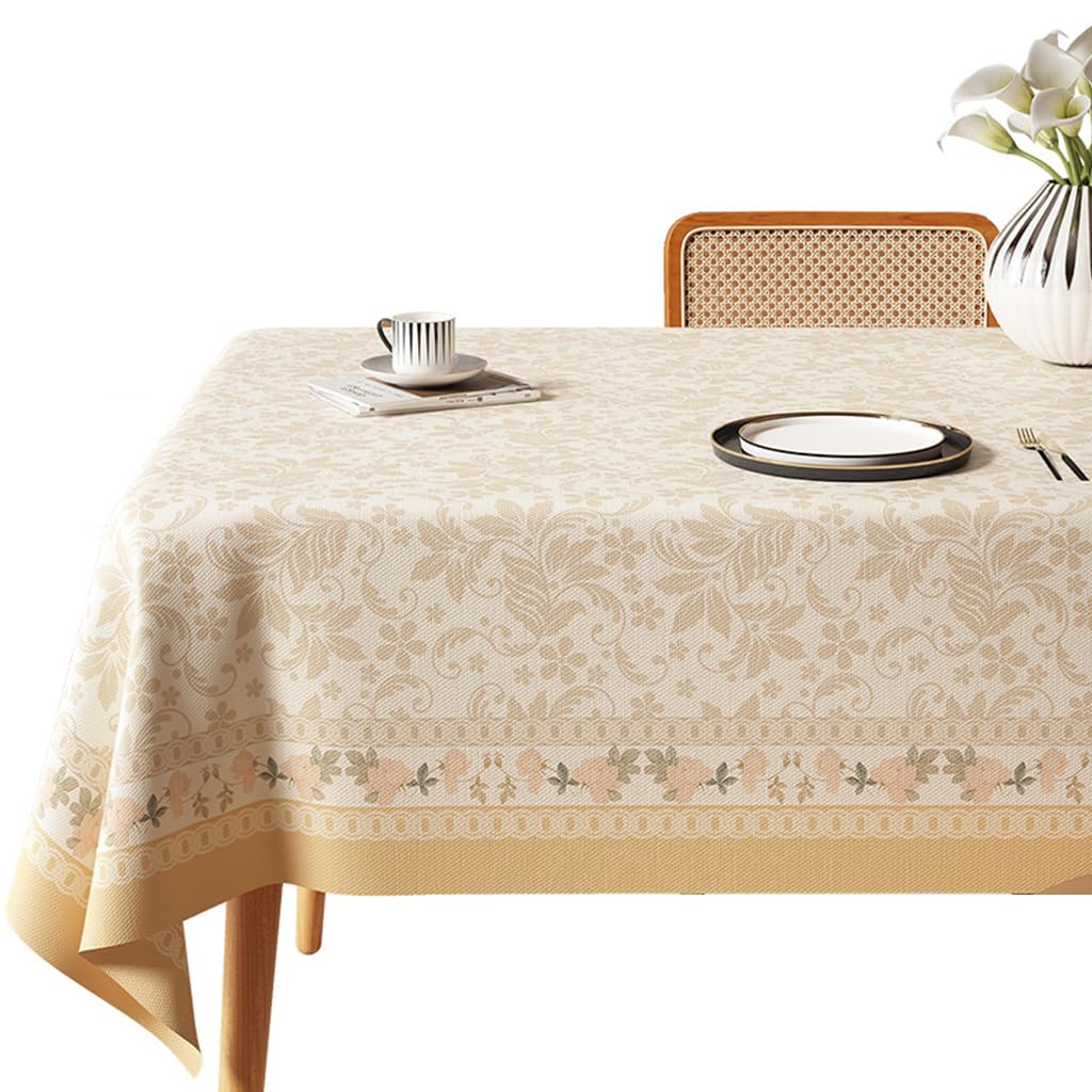 HASTHIP Dining Table Cover for 4–6 Seater 78x55 in with Waterproof PVC | Beige Floral Design