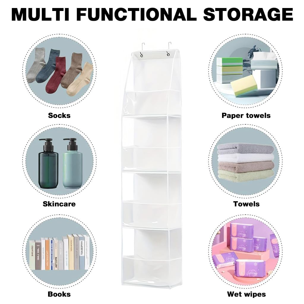 HASTHIP Over The Door Hanging Organizer for Pantry and Closet with 4 Shelves 30x15x130cm | Clear Pockets and Sturdy PP Board Design