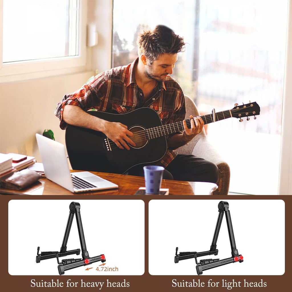 HASTHIP® Guitar Stand Professional Portable Gold Tripod Adjustable A Frame Acoustic Guitar Stand