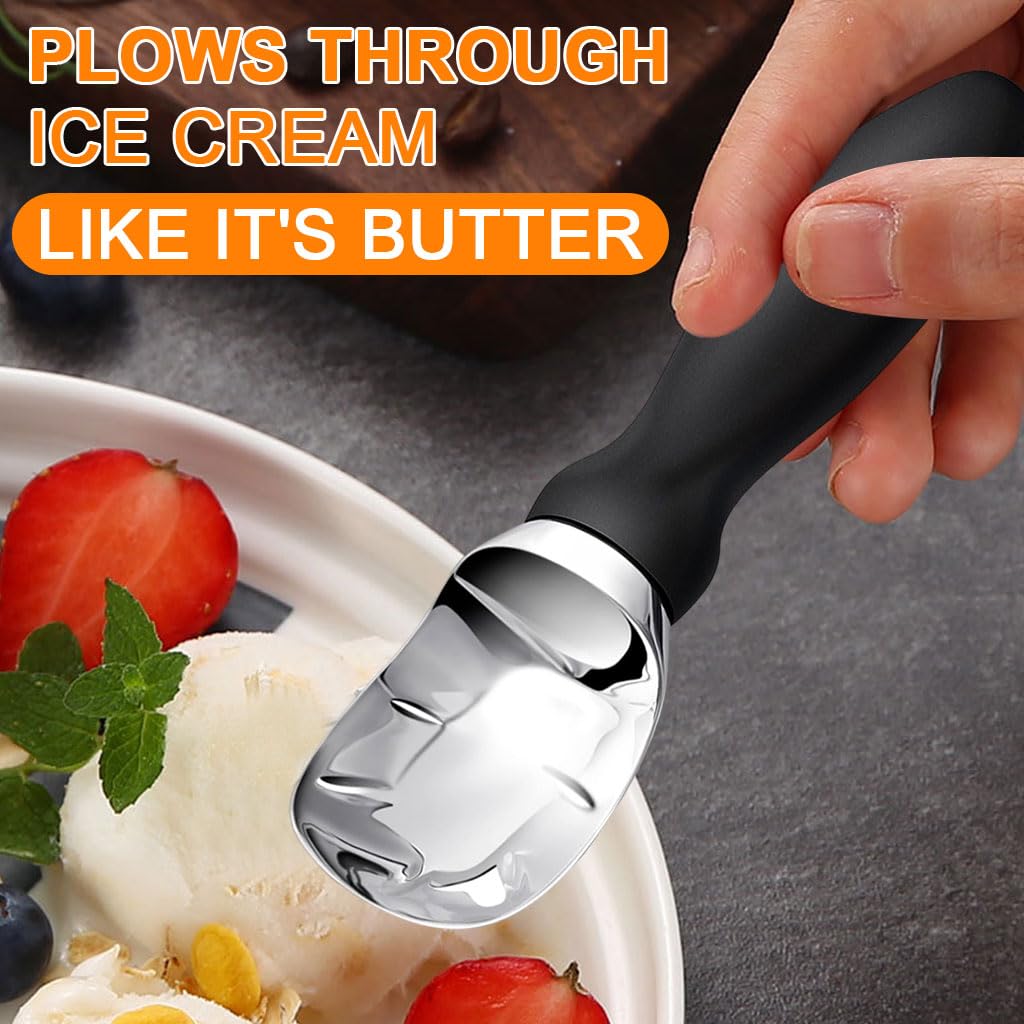 HASTHIP Ice Cream Scoop for Gelato and Cookie Dough with Anti Slip Handle and Flat Head