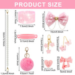 HASTHIP Stanley Cup Accessories for Women featuring 9Pcs Pink Bow and Beaded Lanyard Set