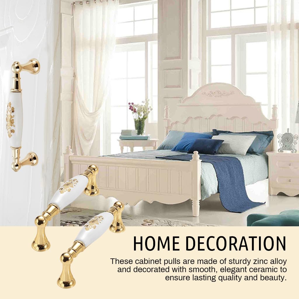 HASTHIP Cabinet Door Pulls for Kitchen and Bathroom with Ergonomic Grip and Ceramic Floral Zinc Alloy Design | 2Pcs Set