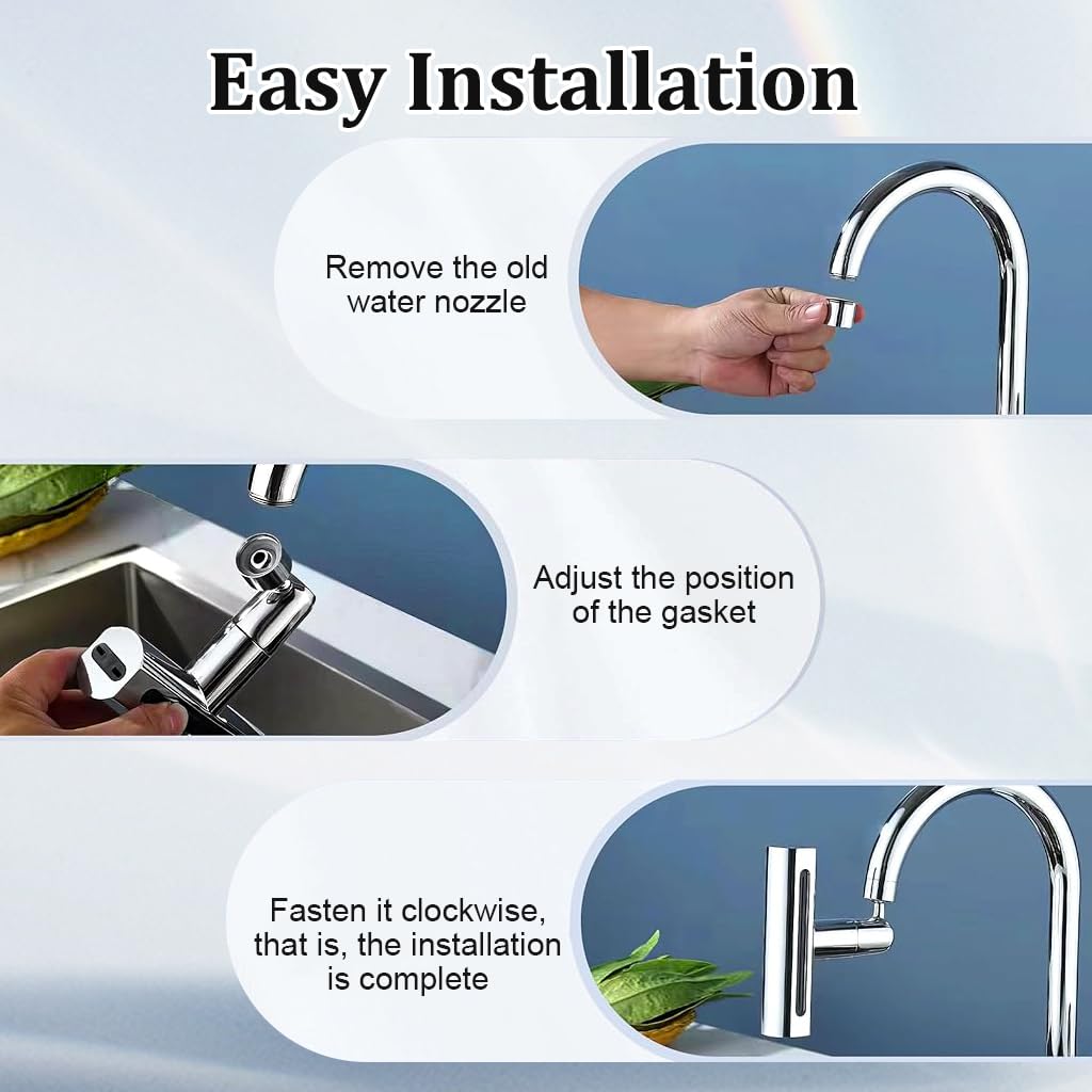 HASTHIP® Kitchen Faucet 360° Swivel 4 in 1 Waterfall Kitchen Faucet Plating Kitchen Sink Faucet Extender Splash-proof Faucet Universal Waterfall Kitchen Faucet with Installation Kit
