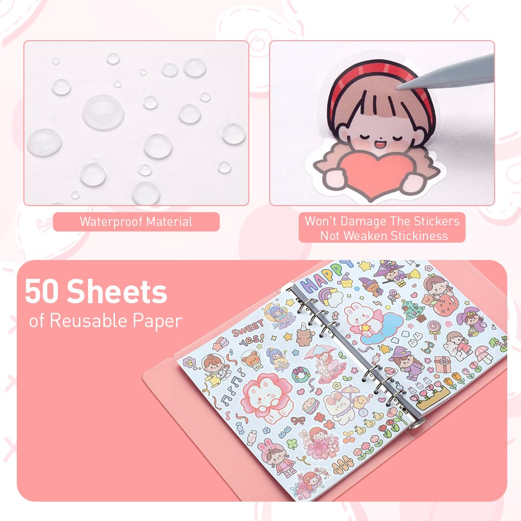 HASTHIP A5 Reusable Sticker Book for Collection with 32 Sheets and Spiral Binding | Includes Tweezer and Transfer Shovel