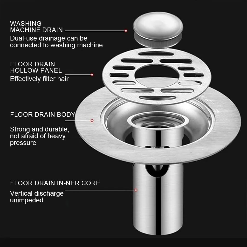 HASTHIP Stainless Steel Floor Drain for Bathroom with Self Closing Anti Odor Design | Fits 4–8.5cm Pipes