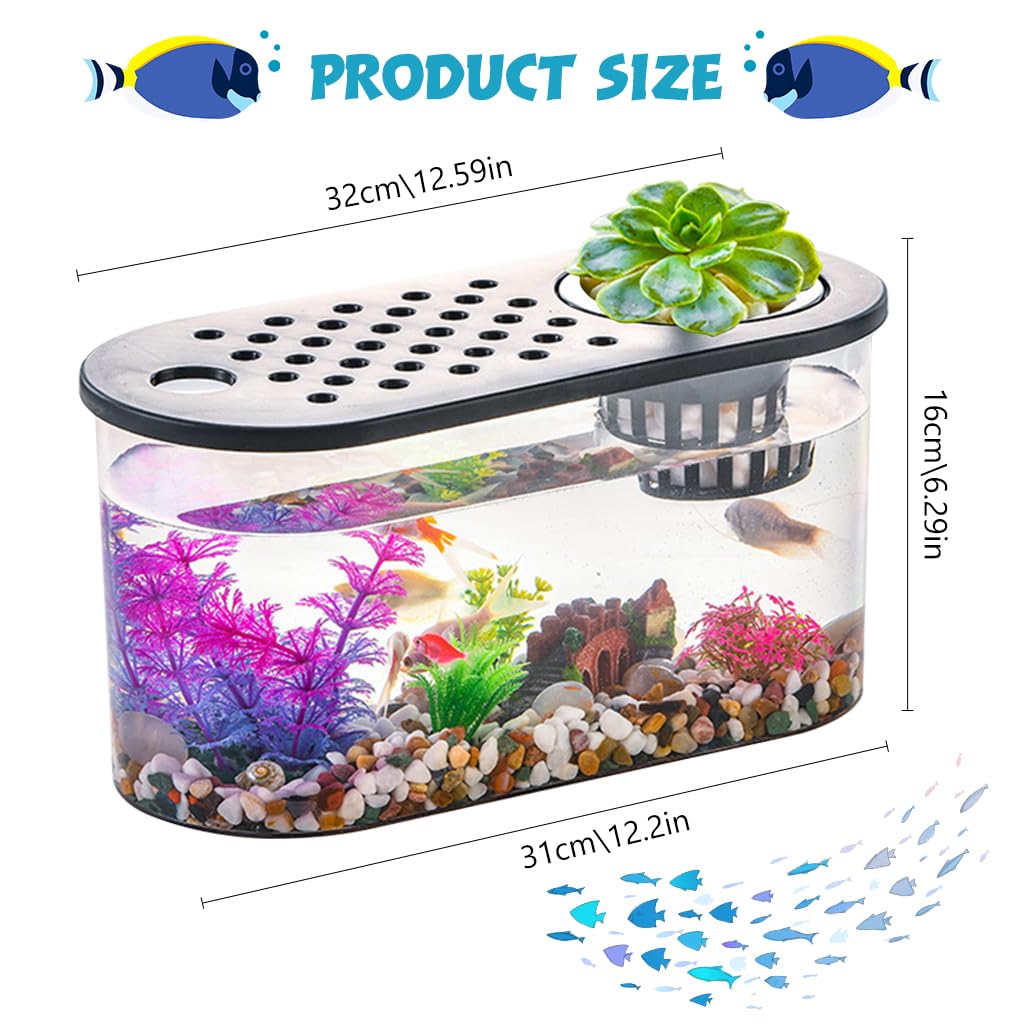 HASTHIP® Plastic Fish Tank, Narrow Aquarium, Modern Transparent Fish Bowl, Desktop Goldfish Tank, Clear Betta Fish Tank, Portable Fish Tank with Oxygen Pump Hole