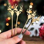 HASTHIP Christmas Spoon Set for Coffee and Dessert with Elk Antler Handles | 4-Piece Golden Stainless Steel Gift