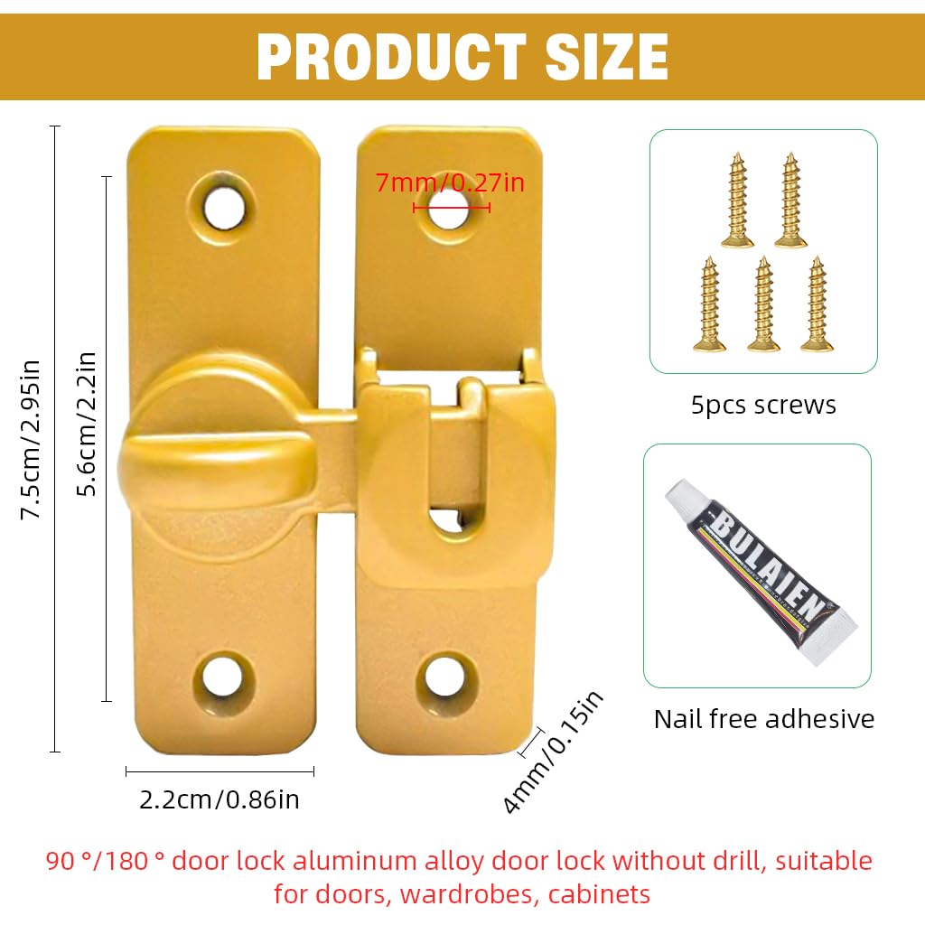 HASTHIP Door Latch Lock for Gates and Cabinets featuring 90° 180° Design | Zinc Alloy 3 PCS