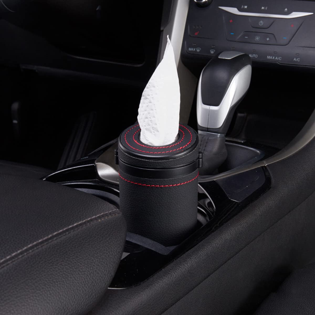 HASTHIP Car Tissue Paper Holder for Cup Holder Use featuring 2.6 in Diameter and Hidden Glass Breaker | PU Leather Cylinder Box for Car Office
