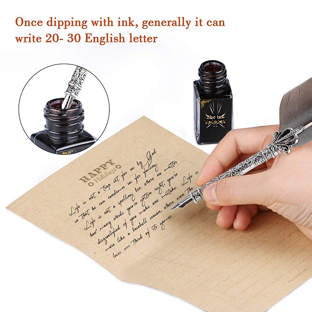 Climberty® Feather Pen Calligraphy Pens Set, Ink Pen Set Pen for Gift Quill Pen Writing Ink Set Stationery Gift Box with 5 Nibs and Ink, Christmas Gifts for Women and Men (Black)