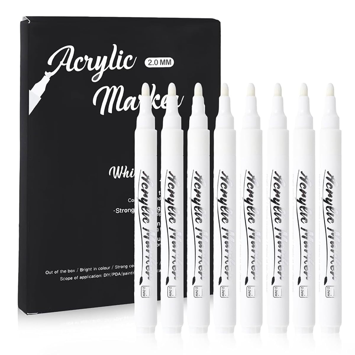 HASTHIP White Acrylic Paint Pens for DIY Crafts with 2mm Fiber Tip | 8 Pack Waterproof Set